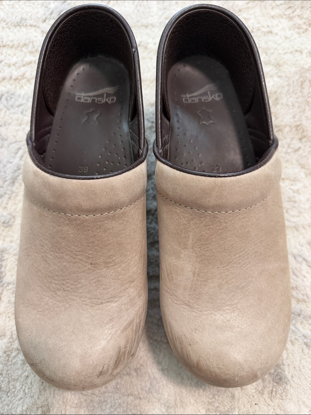 Dansko Beige Suede Slip-On Clogs